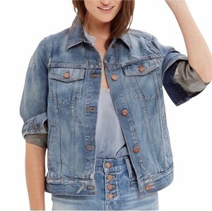 Madewell The Jean Jacket Ellery Wash Size Small Distressed Denim Style C1778